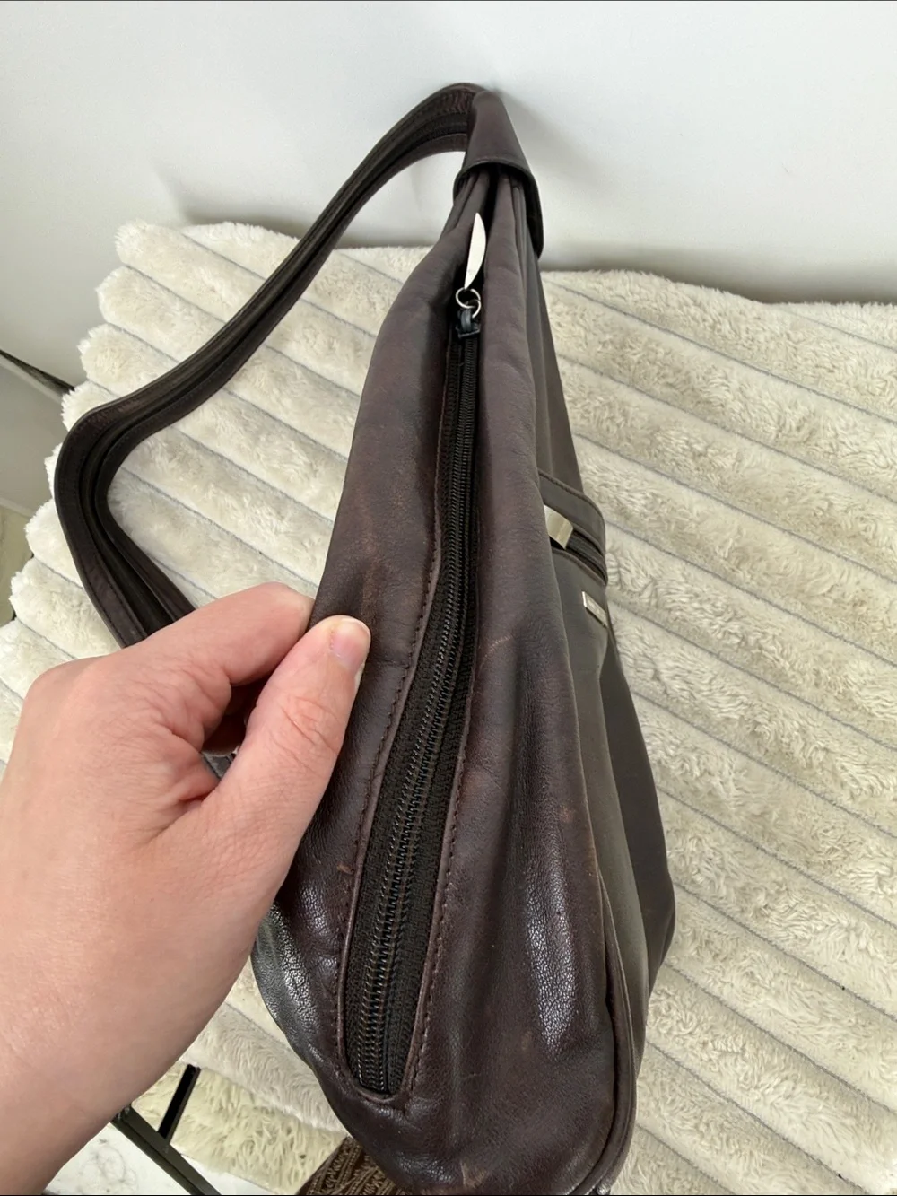 Vintage Nine West Dark Brown Leather Sling Backpack